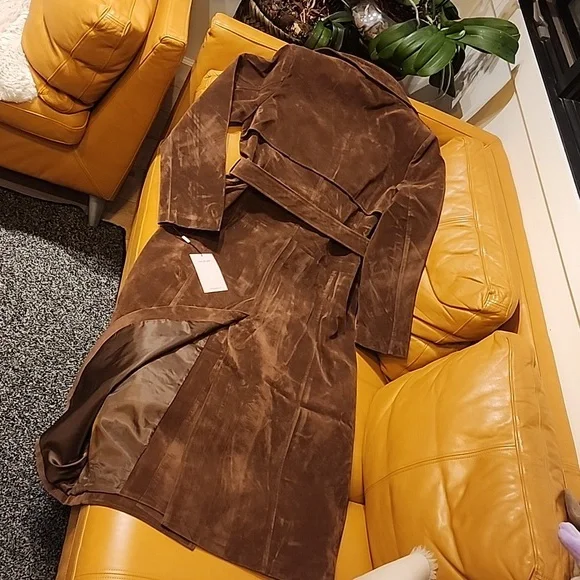 Corrin Faux Suede Trench Coat - Picture 9 of 16